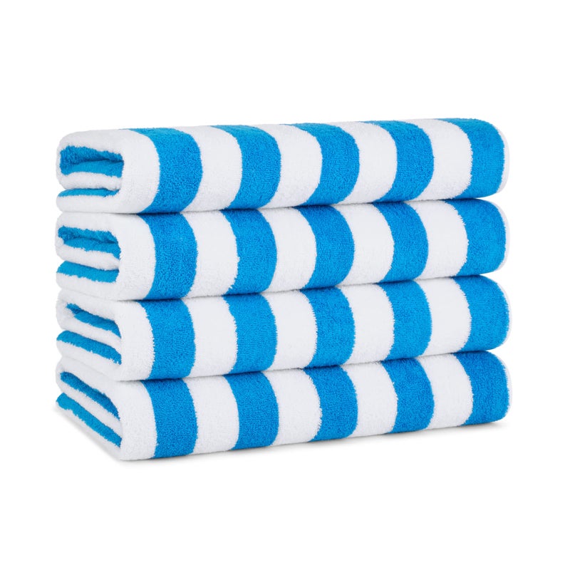 Arkwright, LLC Arkwright California Cabana Stripe Beach Towel - Pack of 4, Large Soft Quick Dry Cotton Terry Towels Set for Pool, Swim, and Hot Tub, Oversized 30 x 70 in, Blue - Image 1